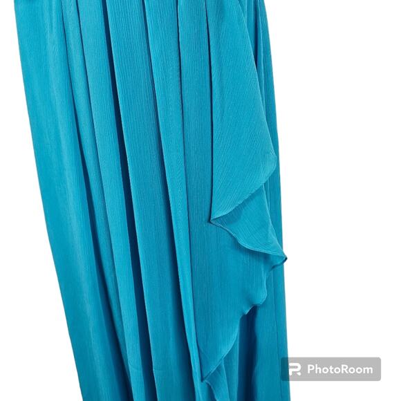 David's Bridal Crinkle Chiffon Dress Cascade Skirt in Malibu NWT Size 0 - Picture 5 of 16